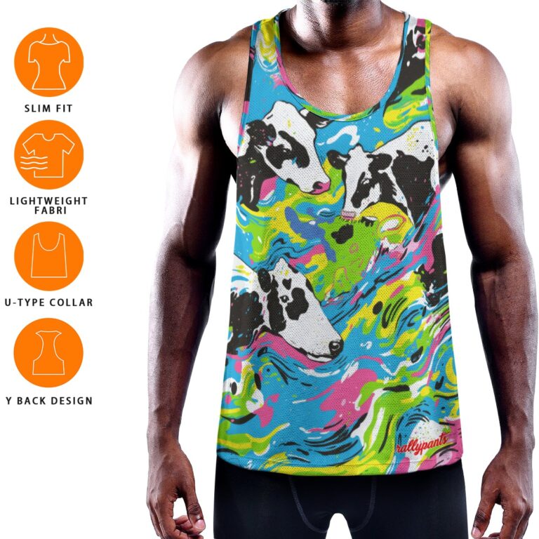 men's slim y-back muscle tank  - cowabunga black/white/blue/neon - Image 3
