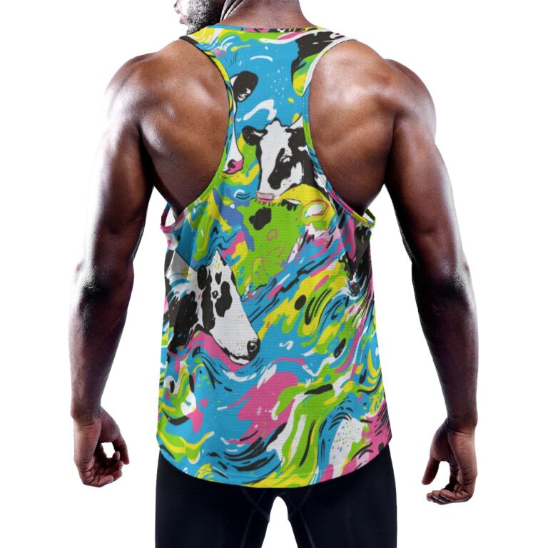 men's slim y-back muscle tank  - cowabunga black/white/blue/neon - Image 2