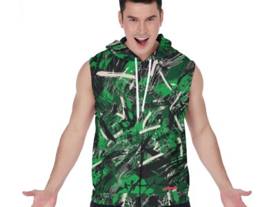 men's sleeveless zipper-up hoodie in new york green/white/black rallyprint