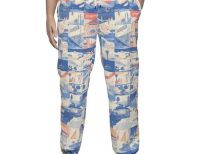 featherlite textured casual pants - los angeles blue/white/red