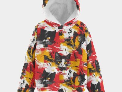 kids borg fleece sweatshirt with ears - red/gold/white rallyprint