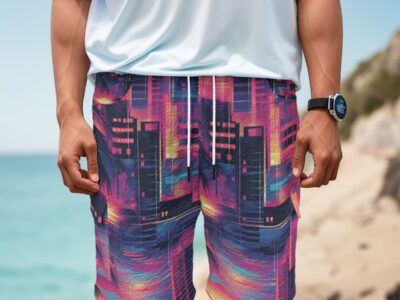 men's featherlite textured cargo shorts - vice city sunset neon pink/electric blue/midnight black