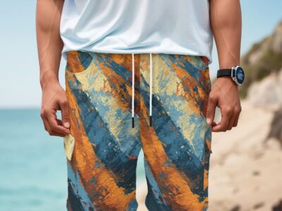 men's featherlite textured cargo shorts - queen blue/orange