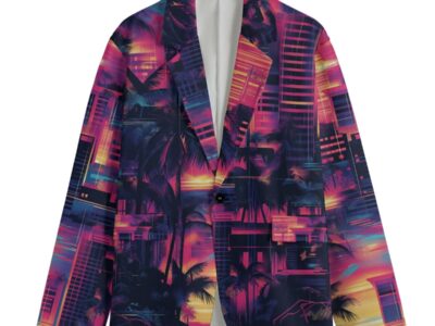 men's casual blazer – vice city sunset: neon pink/electric blue/midnight black rallyprint