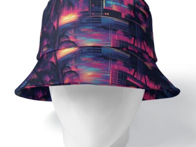 bucket hat – vice city sunset neon pink/electric blue/midnight black rallyprint