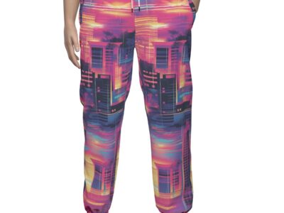 featherlite textured casual pants - vice city sunset neon pink/electric blue/midnight black