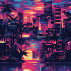 vice city sunset - neon pink/electric blue/midnight black