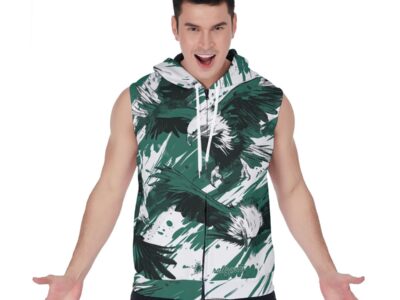 men’s zipper-up sleeveless hoodie –philadelphia midnight/green/white rallyprint