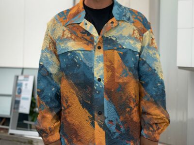men’s casual lapel jacket – queens blue/orange rallyprint