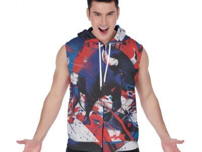 men’s zipper-up sleeveless hoodie - buffalo brahma/blue/red rallyprint