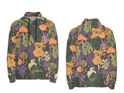 men’s thermal waffle half button pullover hoodie - themplantvibes groovy green/orange/purple rallyprint