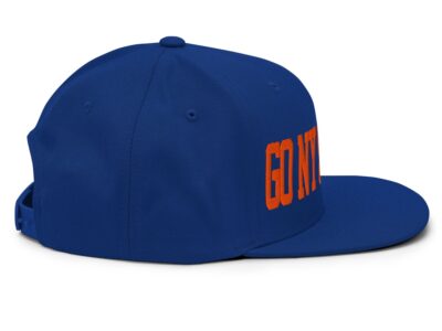 GONYGONYGO snapback hat front view, blue and orange
