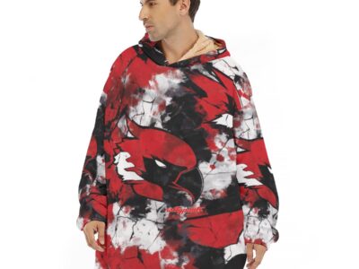 sherpa fleece hoodie blanket – arizona red/white/black
