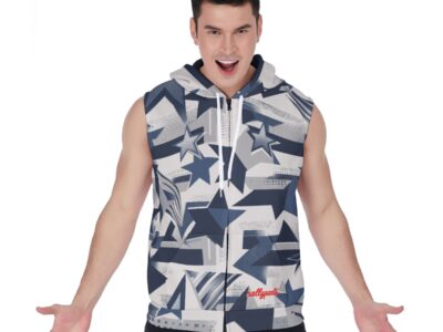 men’s zipper-up sleeveless hoodie – dallas navy/white/silve