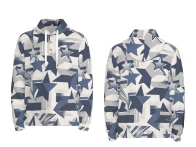 men’s thermal waffle half button pullover hoodie - dallas blue/white