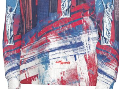 men’s thermal waffle half button pullover hoodie - new york blue/red/white