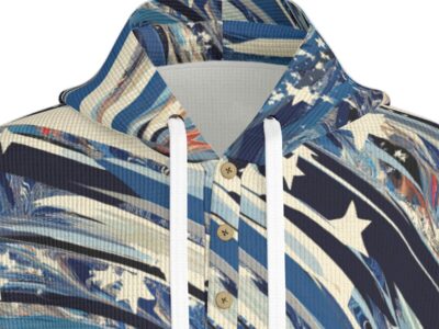 men’s thermal waffle half button pullover hoodie - orlando blue/black/silver