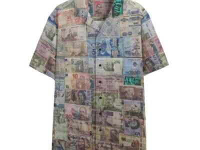 men's hawaiian shirt - efectivo verde / pesto desgastado / garabato de tinta