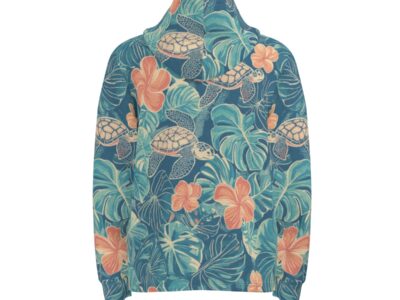 men’s thermal waffle half button pullover hoodie - rarotonga turtle reef lagoon teal/coral/sand