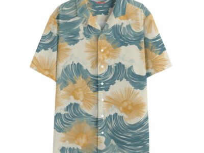 men's hawaiian shirt - sunsoaked surf pacific teal/golden adobe/seafoam