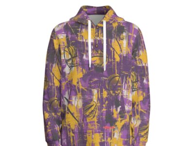 men’s thermal waffle half button pullover hoodie - los angeles purple/gold graffiti