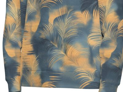 men’s thermal waffle half button pullover hoodie - golden tide coastal teal/golden haze/indigo ink