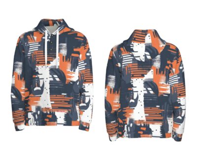 men’s thermal waffle half button pullover hoodie - chicago navy/orange/white
