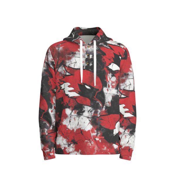 men’s thermal waffle half button pullover hoodie - arizona red/white/black - Image 2