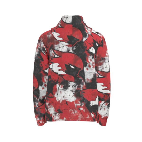 men’s thermal waffle half button pullover hoodie - arizona red/white/black - Image 5