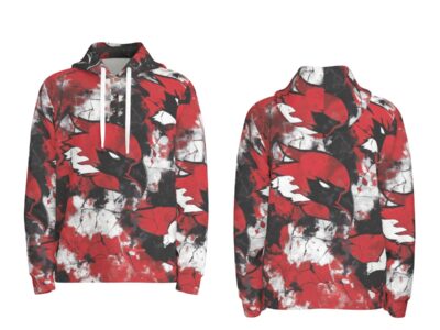 men’s thermal waffle half button pullover hoodie - arizona red/white/black