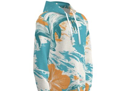 men’s thermal waffle half button pullover hoodie - miami aqua/orange/white