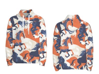 men’s thermal waffle half button pullover hoodie - denver orange/blue/white
