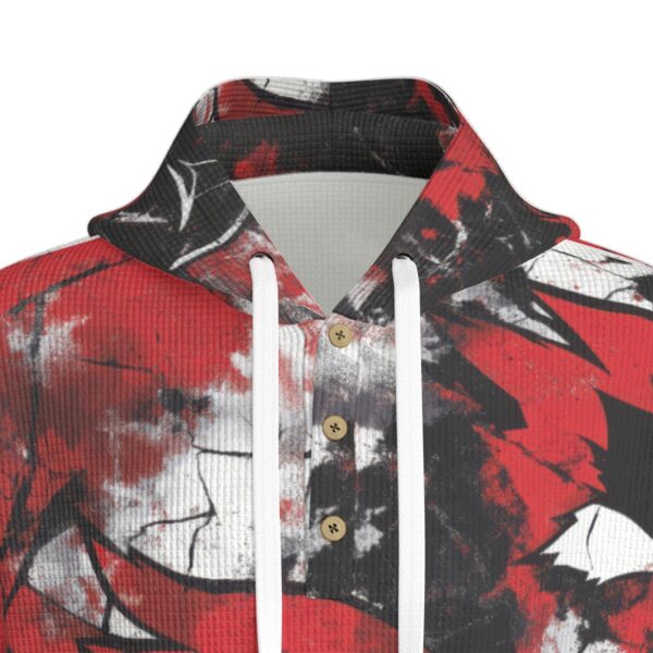 men’s thermal waffle half button pullover hoodie - arizona red/white/black - Image 6