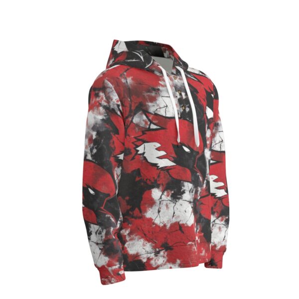 men’s thermal waffle half button pullover hoodie - arizona red/white/black - Image 4