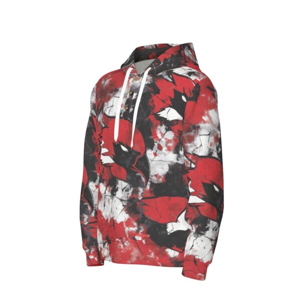 men’s thermal waffle half button pullover hoodie - arizona red/white/black - Image 3