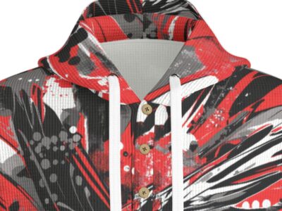 men’s thermal waffle half button pullover hoodie - atlanta red/black/white