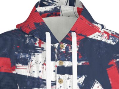 men’s thermal waffle half button pullover hoodie - new england navy/red/white/silver