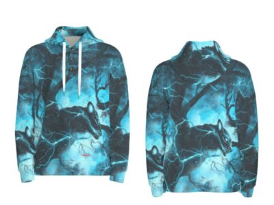 men’s thermal waffle half button pullover hoodie - carolina black/blue/silver