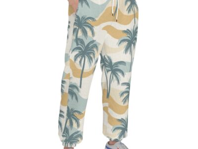 men’s thermal waffle tapered sweatpants - pastel palms sage/gold/sand