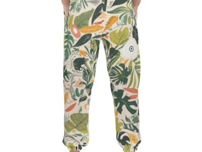 men’s thermal waffle tapered sweatpants - themplantvibes botanical green/orange/white