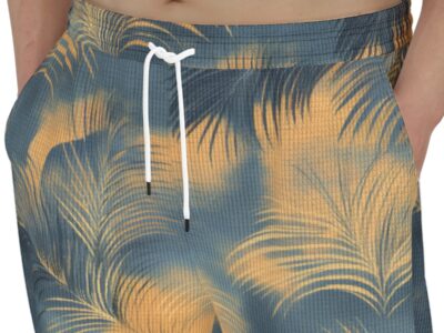 men’s thermal waffle tapered sweatpants - golden tide coastal teal/golden haze/indigo ink