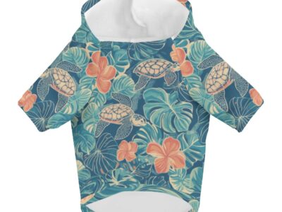 pet hoodie - rarotonga turtle reef lagoon teal/coral/sand