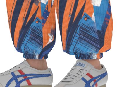men’s thermal waffle tapered sweatpants - new york blue/orange/black